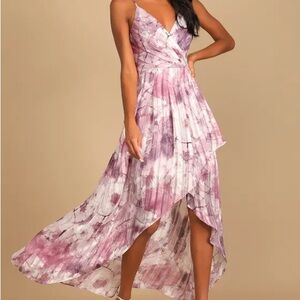Enchanting Dream Purple Multi Print High-Low Maxi Dress
